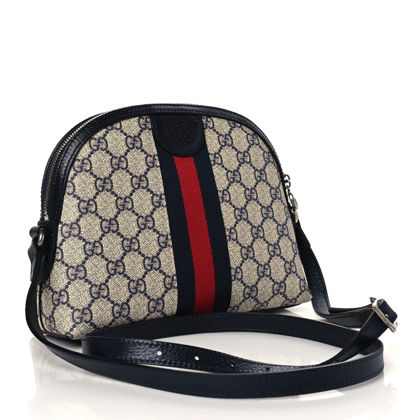GG Supreme Monogram Textured Dollar Calfskin Web Small Ophidia Dome Shoulder Bag Beige Blue