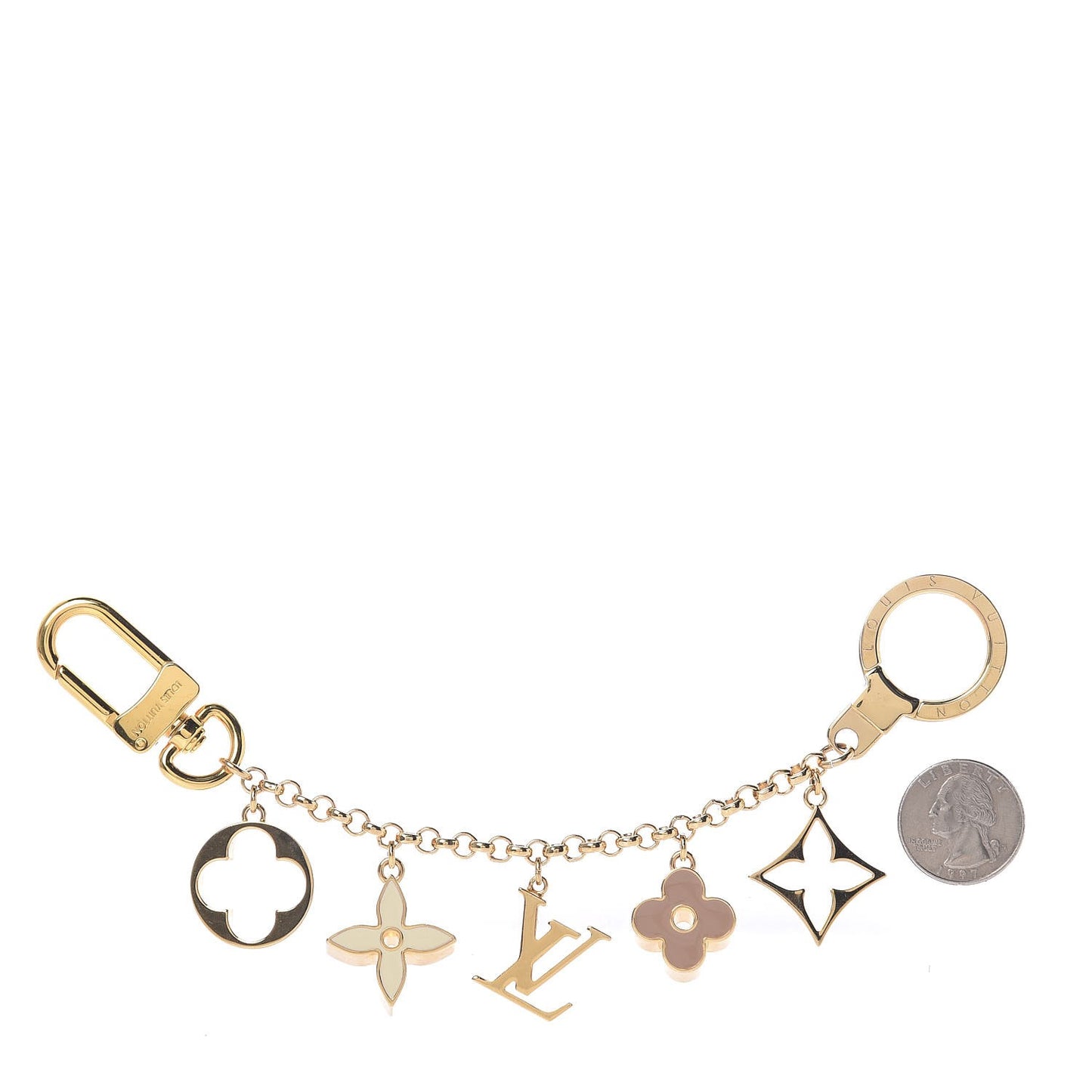 Brass Enamel Fleur De Monogram Bag Charm Chain Gold