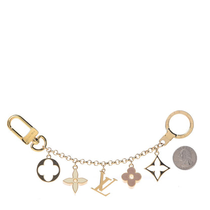 Louis Vuitton Brass Enamel Fleur De Monogram Bag Charm Chain Gold 2 of 4