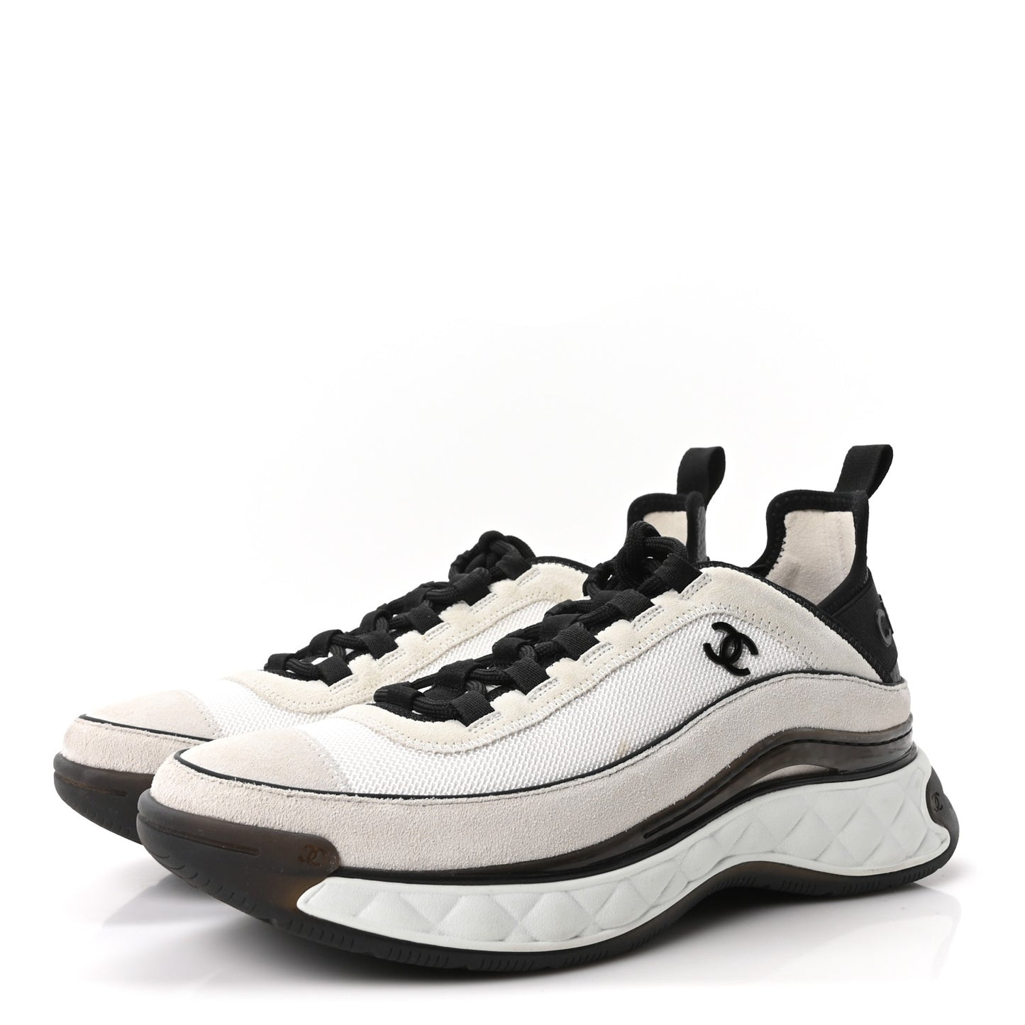 Fabric Suede Calfskin CC Sneakers 40 White Light Grey