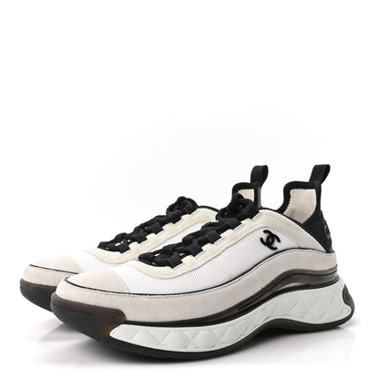 Chanel Fabric Suede Calfskin CC Sneakers 40 White Light Grey 4 of 10