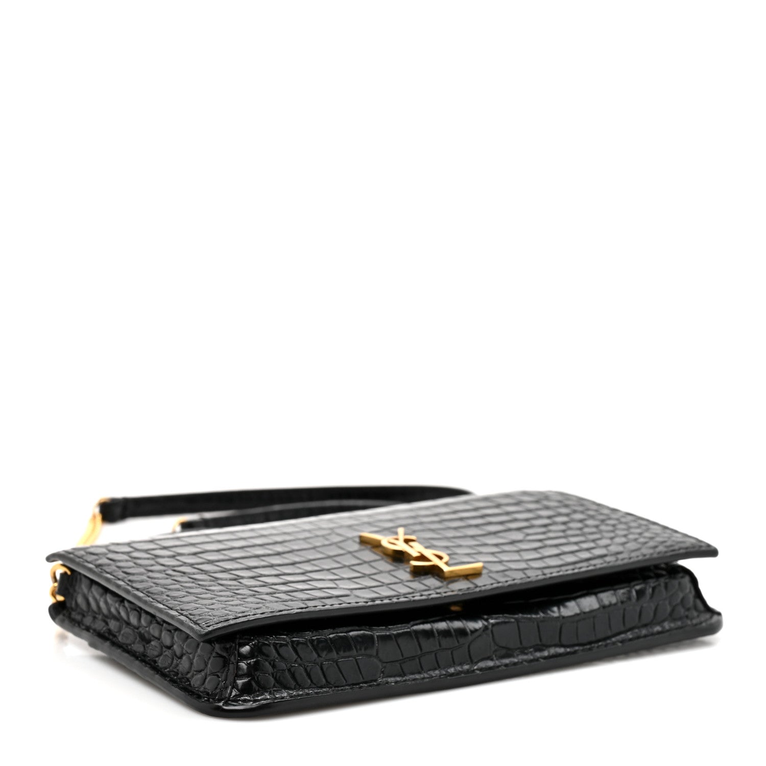 Saint Laurent Crocodile Embossed Monogram Phone Holder Crossbody Black 3 of 9