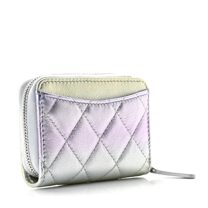 Chanel Gradient Metallic Calfskin Quilted Zip Around Coin Purse Wallet Silver Blue Yellow Purple 3 of 8