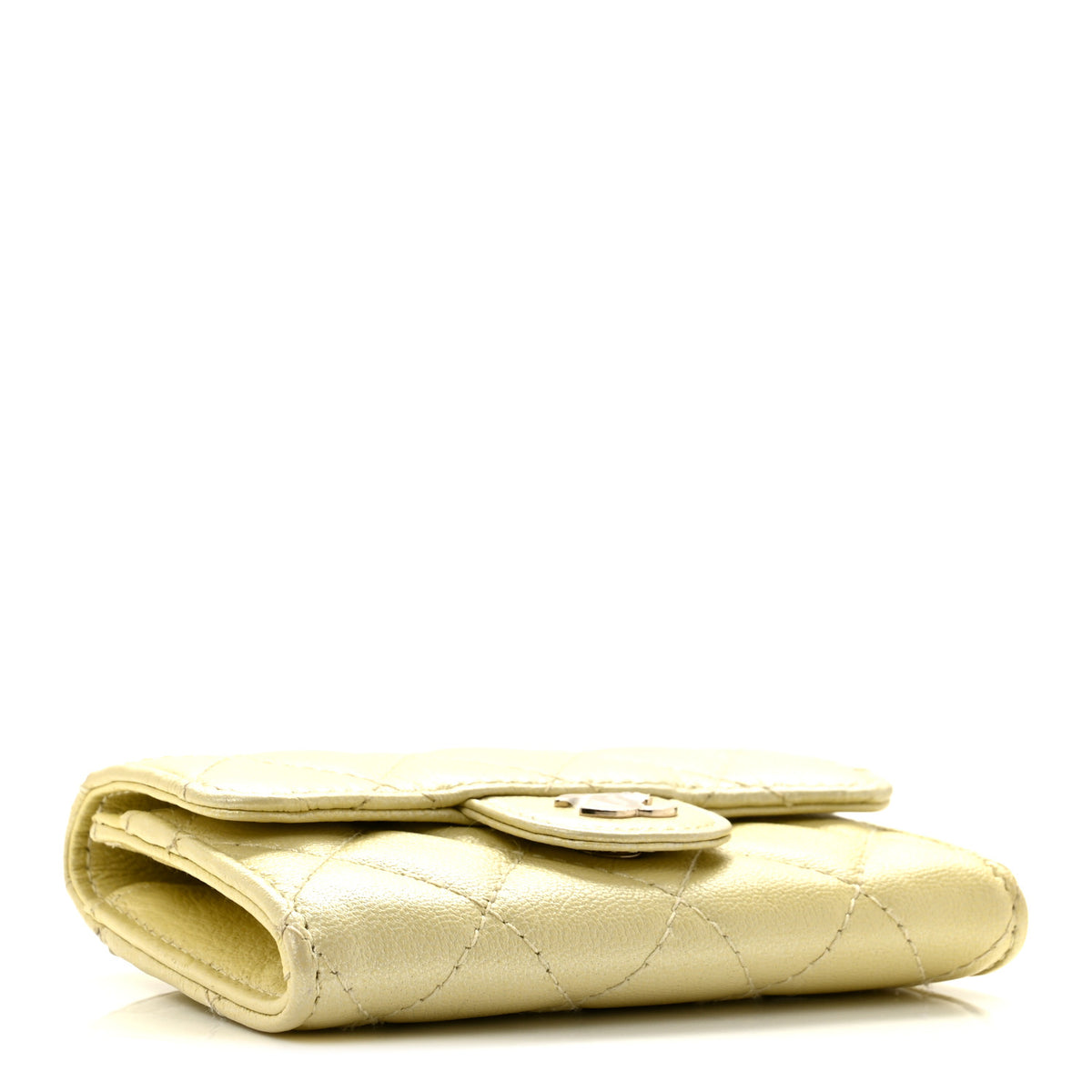 Cloudy Pearly Goatskin Quilted Flap Card Holder Wallet Light Yellow