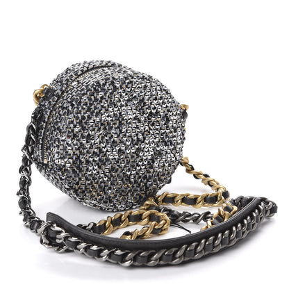 Chanel Sequin 19 Round Clutch With Chain Silver Black 3 of 11