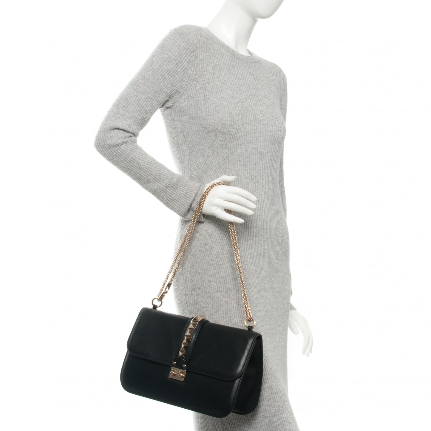 Vitello Medium Glam Lock Rockstud Flap Black