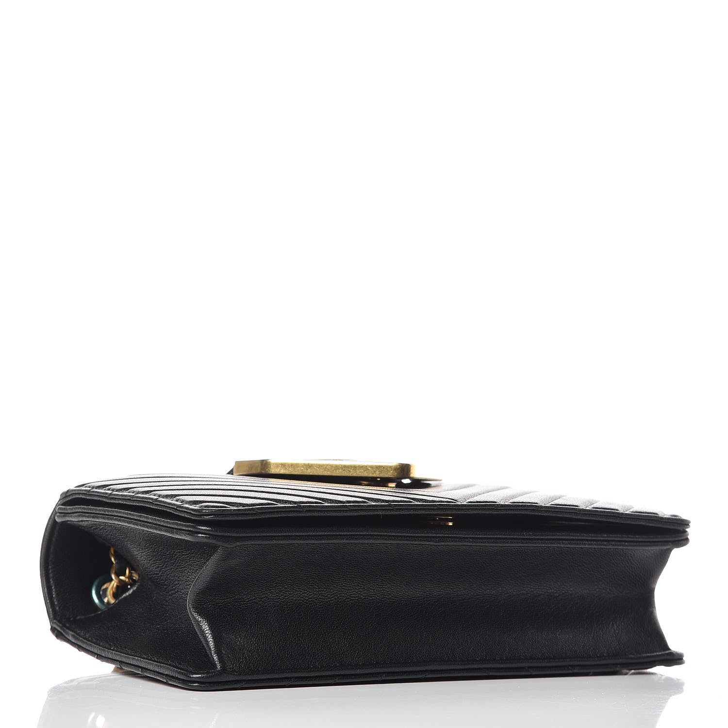 Chanel Shiny Sheepskin Chevron Quilted Mini Collar and Tie Flap Black 4 of 10