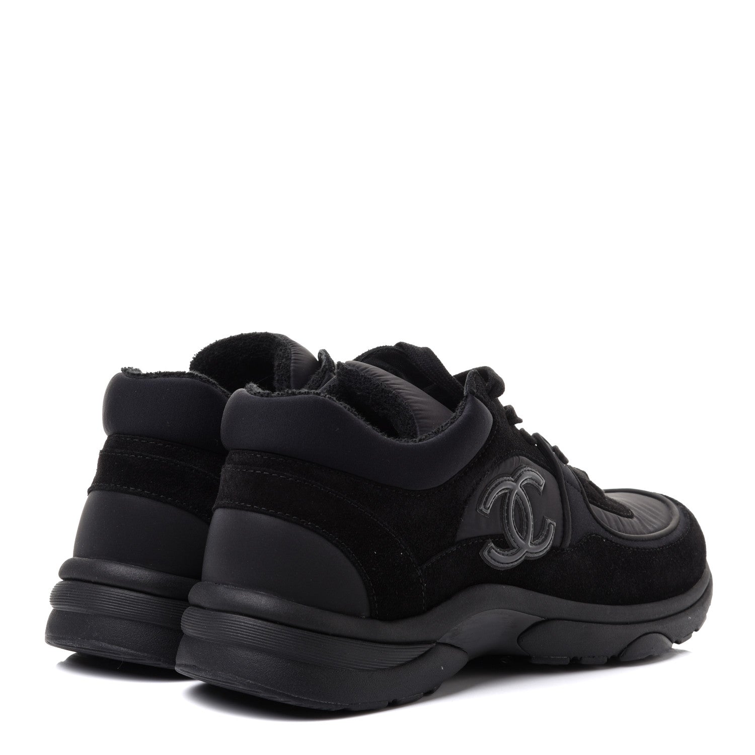 Chanel Nylon Calfskin Suede CC Sneakers 41 Black 4 of 9