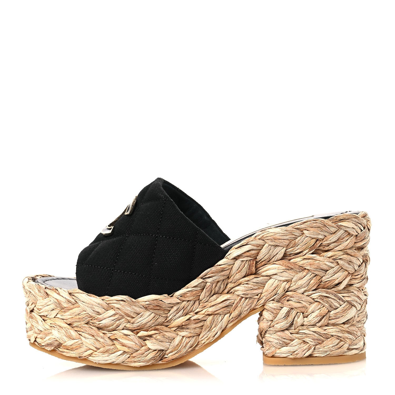 Chanel Canvas Raffia Wedge Sandals 35 Black 1 of 10