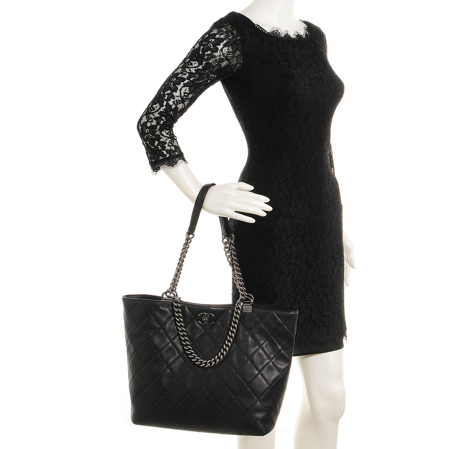 Chanel Calfskin Quilted Large Shopping In Chains Tote Black 2 of 9