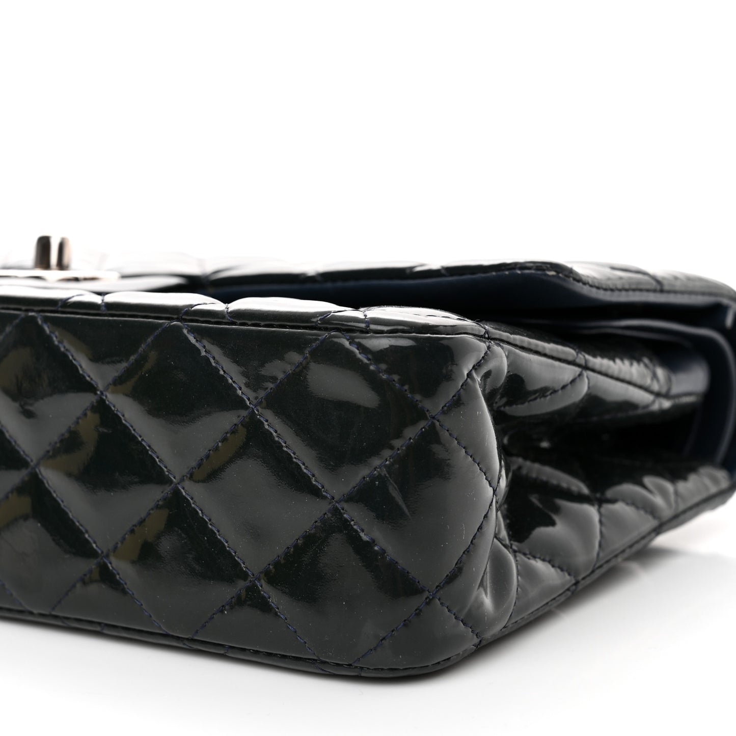Patent Quilted Medium Double Flap Navy