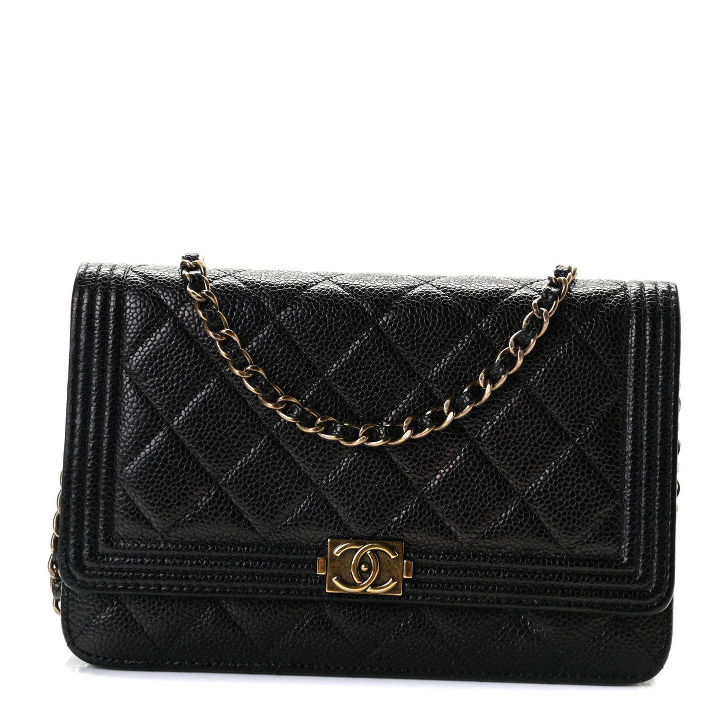 Caviar Quilted Boy Wallet On Chain WOC Black