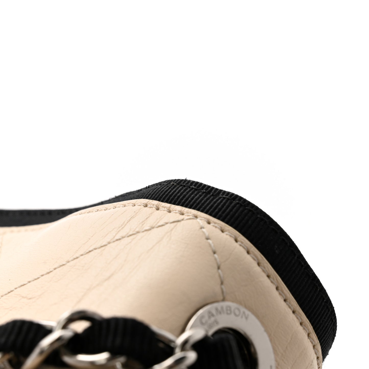 Aged Calfskin Grosgrain Quilted Chain CC Flap Ivory Black