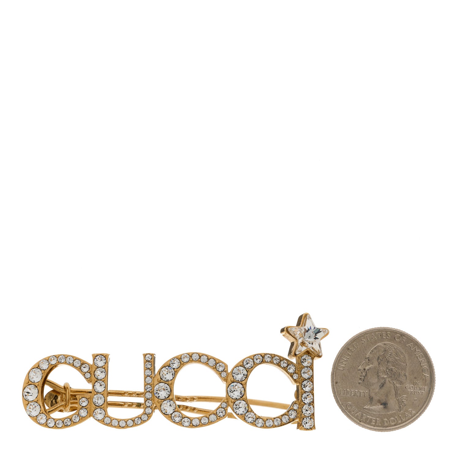 Gucci Metal Crystal Logo Hair Barrette Gold 2 of 4