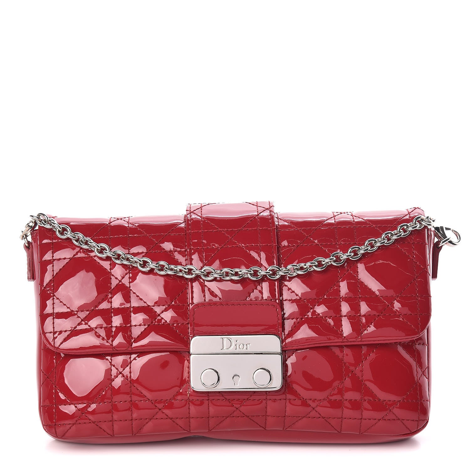 Christian Dior Patent Cannage New Lock Pouch Red 1 of 12