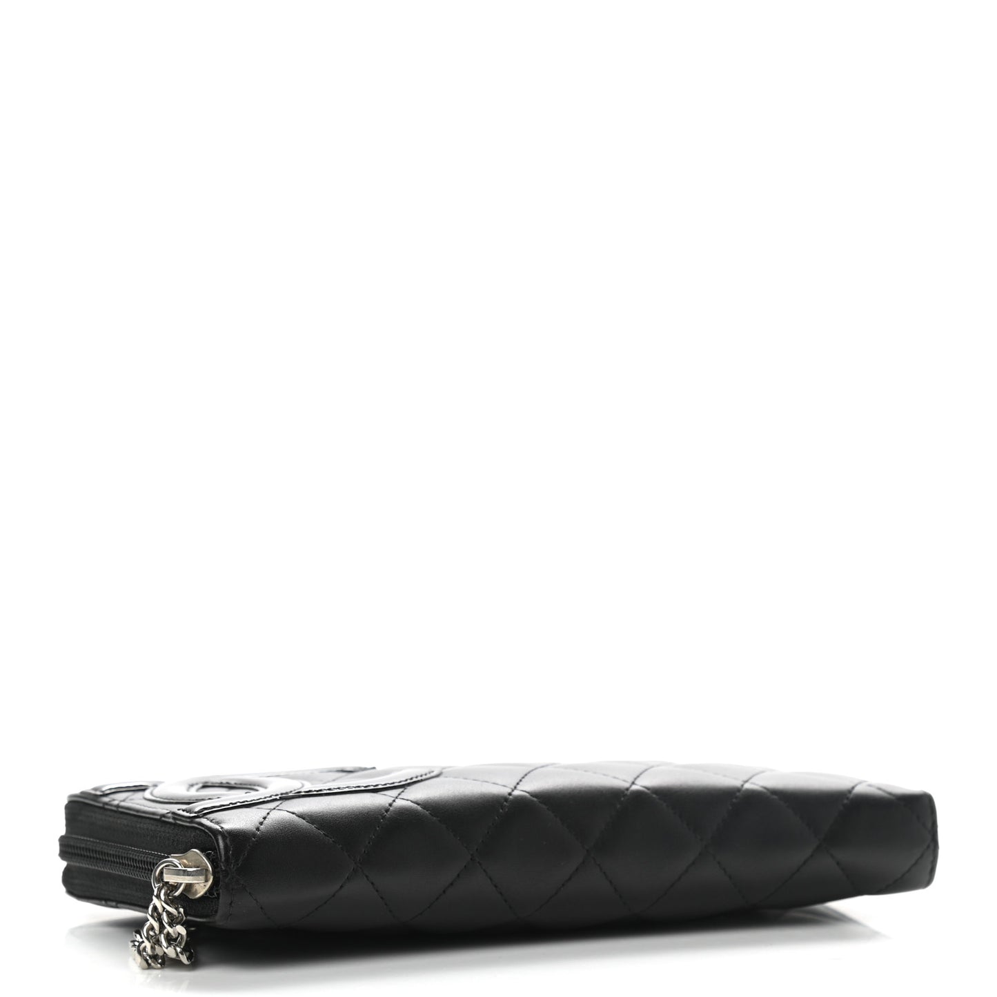 Calfskin Quilted Cambon Large Gusset Zip Around Wallet Black