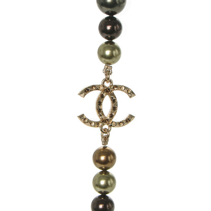 Chanel Pearl Beaded CC Long Necklace Gold Green 4 of 5