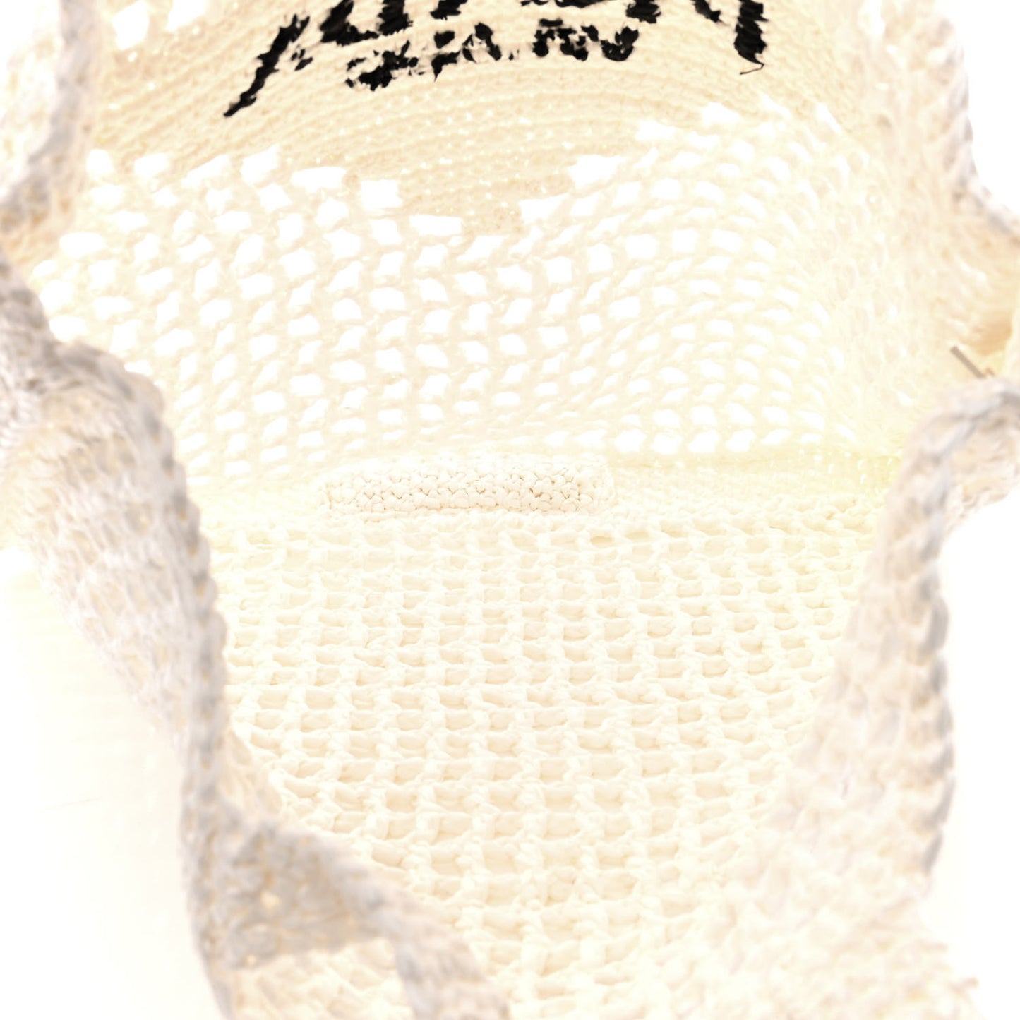Yarn Raffia Effect Crochet Logo Embroidered Tote Bag White
