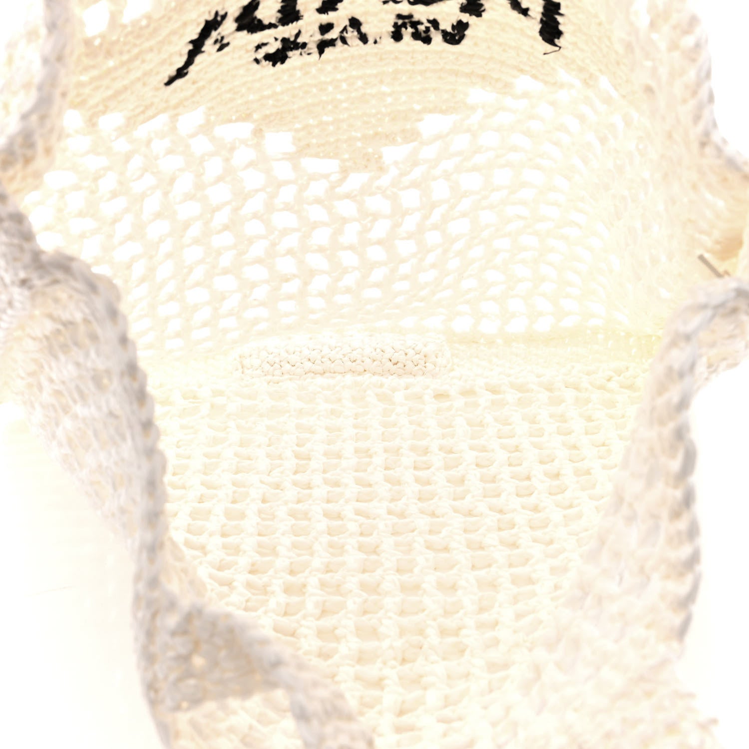 Prada Yarn Raffia Effect Crochet Logo Embroidered Tote Bag White 4 of 10