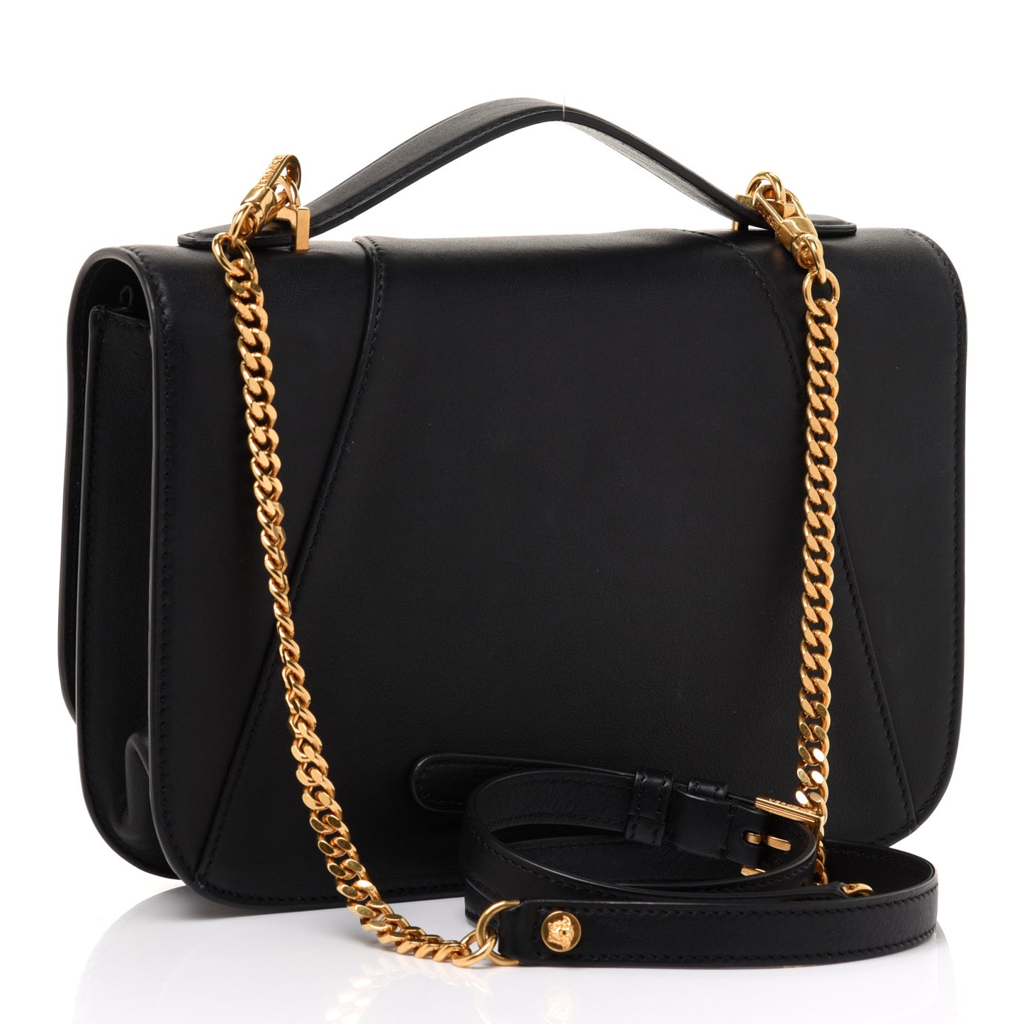 Vitello Barocco Virtus Top Handle Shoulder Bag Black