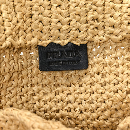 Prada Yarn Raffia Effect Crochet Embroidered Logo Tote Naturale 6 of 11