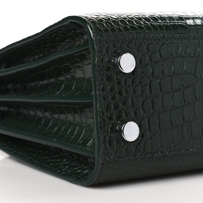 Saint Laurent Calfskin Crocodile Embossed Nano Sac De Jour Dark Green 7 of 10