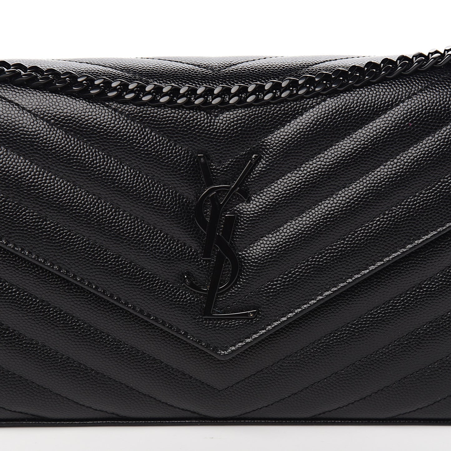 Grain De Poudre Matelasse Chevron Monogram Chain Wallet Black