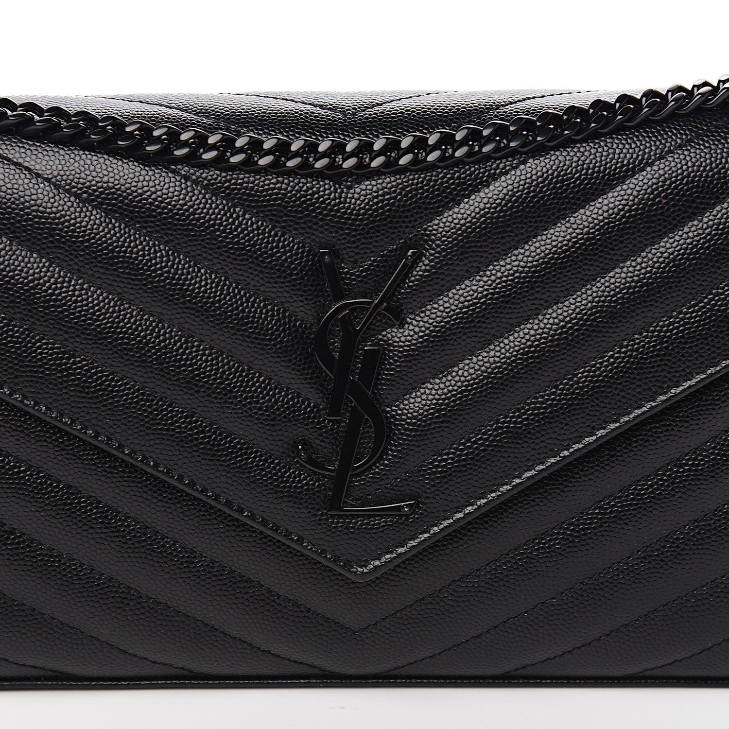 Saint Laurent Grain De Poudre Matelasse Chevron Monogram Chain Wallet Black 8 of 8