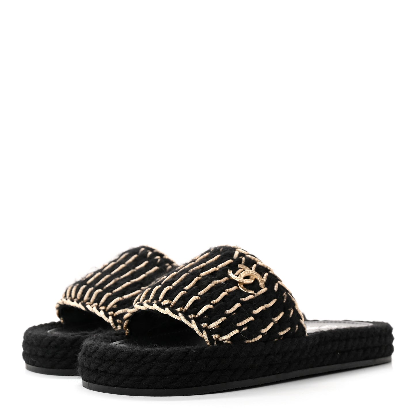 Braided Knit CC Mules 39 Black Gold