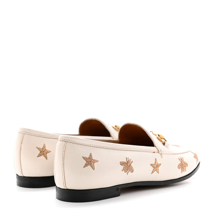 Gucci Goatskin Bee Star Embroidered Womens Jordaan Loafers 36.5 Mystic White 4 of 17