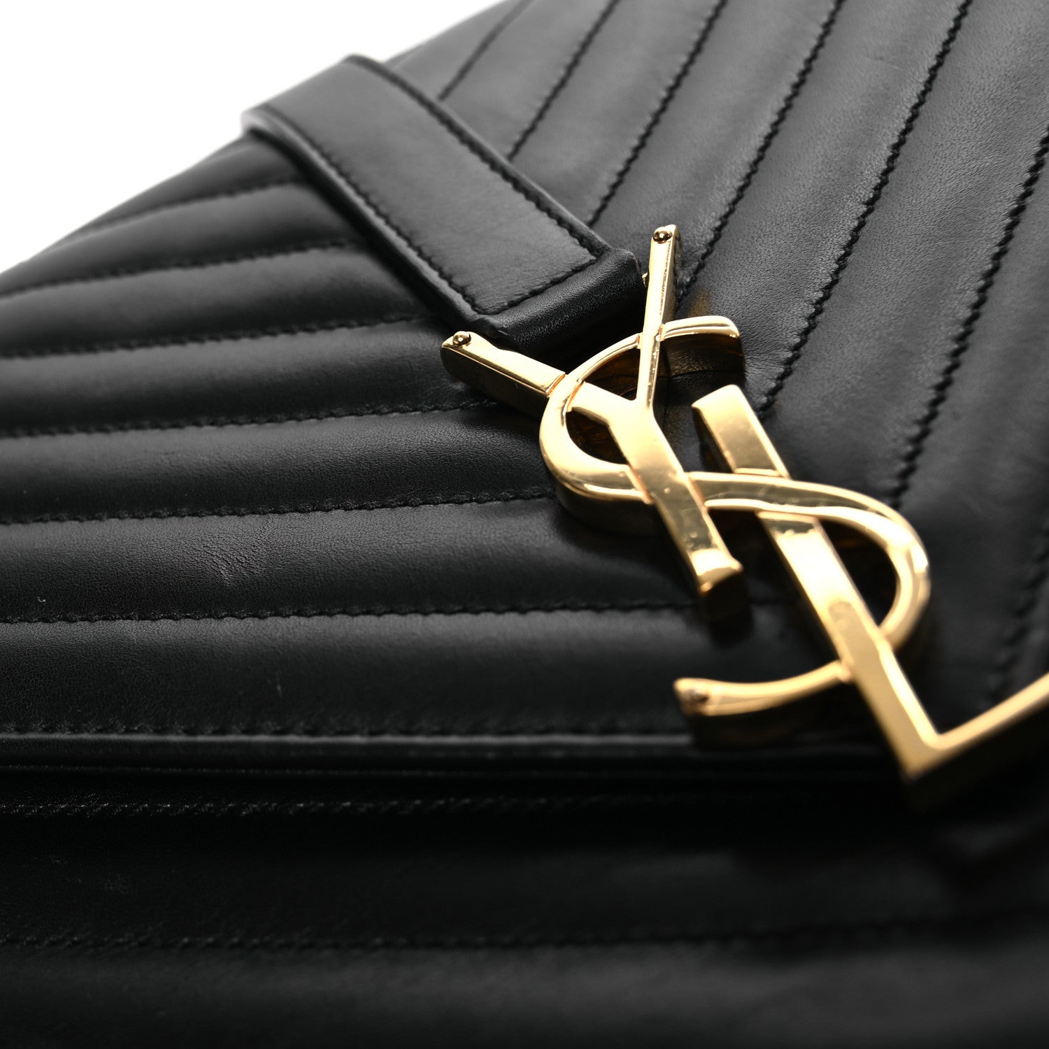 Saint Laurent Smooth Calfskin Matelasse Chevron Large Monogram Satchel Black 21 of 23