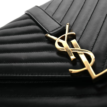 Saint Laurent Smooth Calfskin Matelasse Chevron Large Monogram Satchel Black 21 of 23