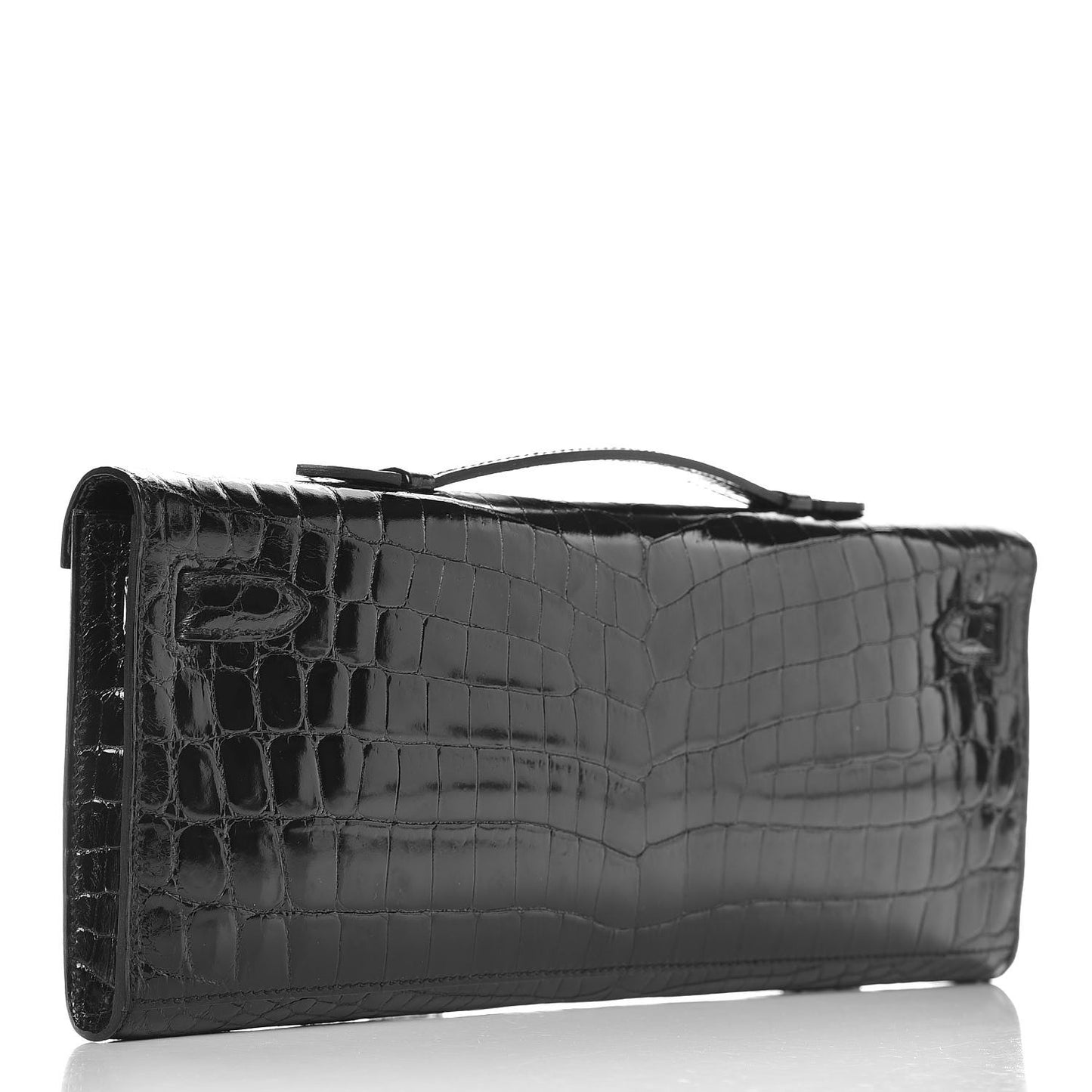 Shiny Niloticus Crocodile Kelly Cut Pochette Black