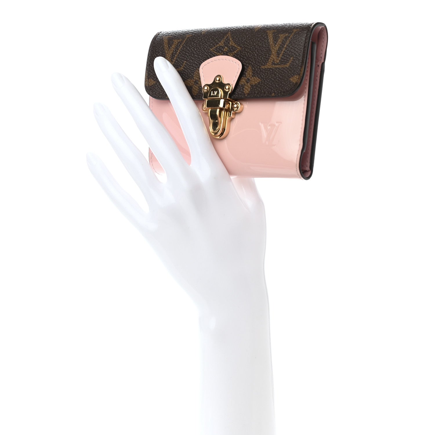 Louis Vuitton Patent Calfskin Monogram Cherrywood Compact Wallet Rose Ballerine 2 of 7