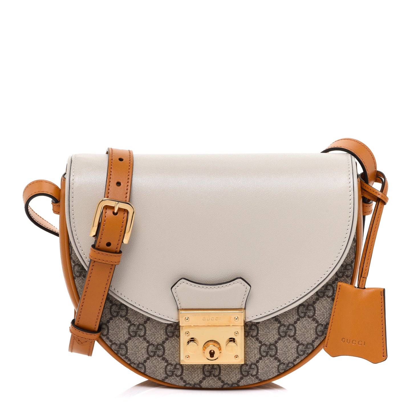 GG Supreme Monogram Calfskin Small Padlock Messenger Shoulder Bag Beige Mystic White Sun Oil