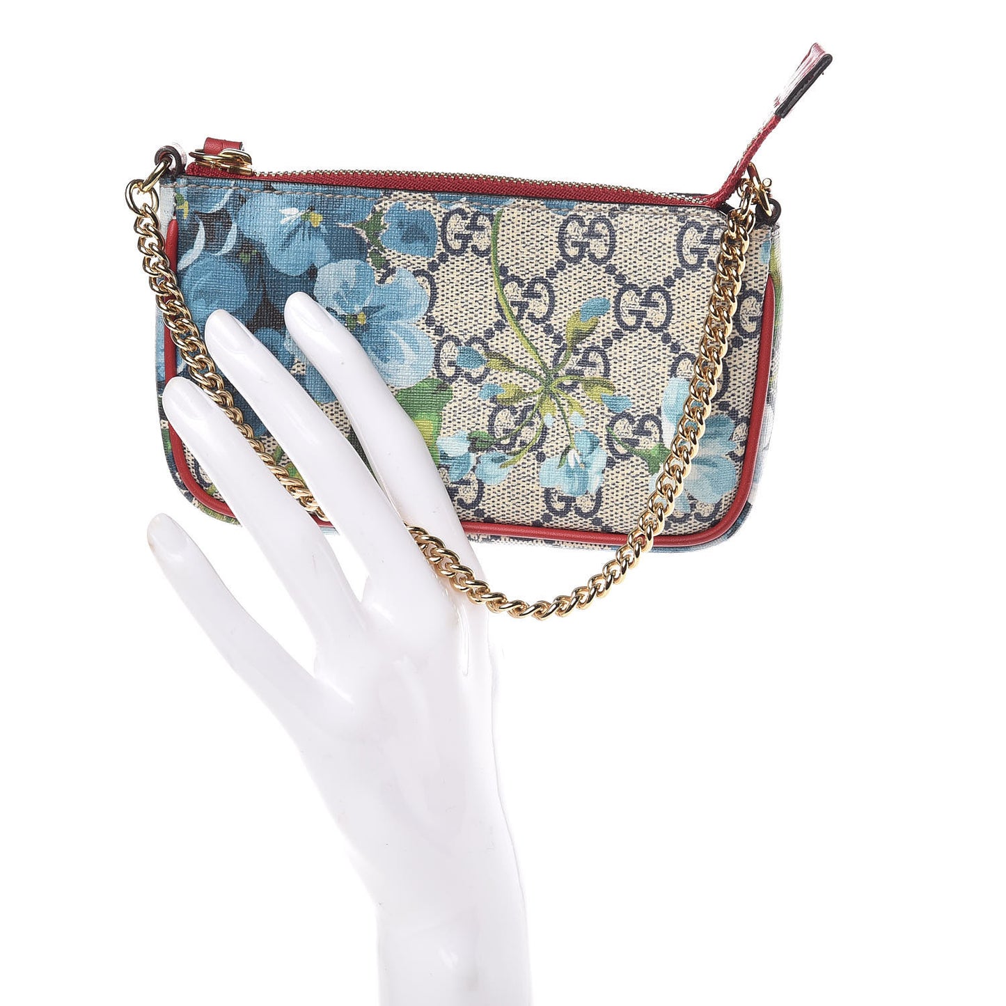 GG Supreme Monogram Blooms Mini Chain Bag Beige Blue Navy Hibiscus Red