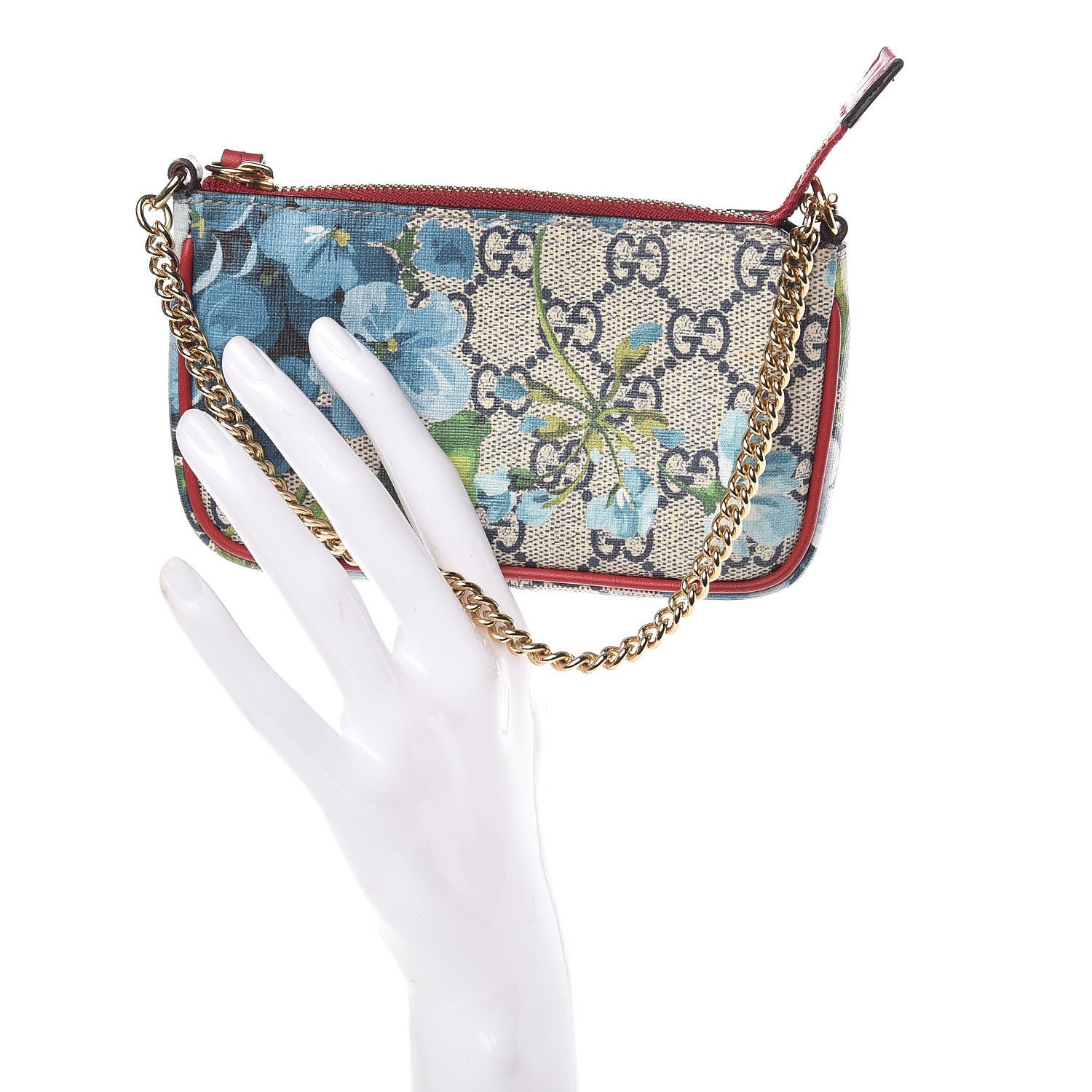 Gucci GG Supreme Monogram Blooms Mini Chain Bag Beige Blue Navy Hibiscus Red 2 of 8