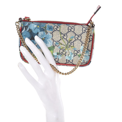 Gucci GG Supreme Monogram Blooms Mini Chain Bag Beige Blue Navy Hibiscus Red 2 of 8