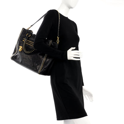 Prada Glace Calf Studded Tote Nero Black 2 of 10