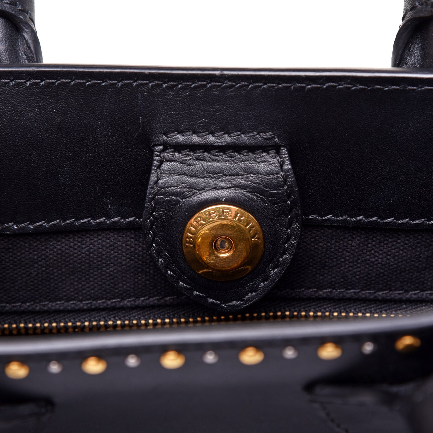 Smooth Calfskin Riveted Small Banner Tote Black