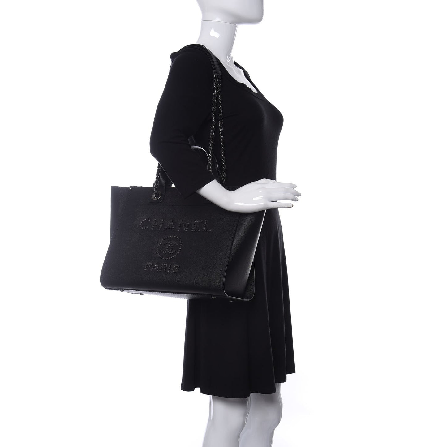 Caviar Small Studded Deauville Tote Black