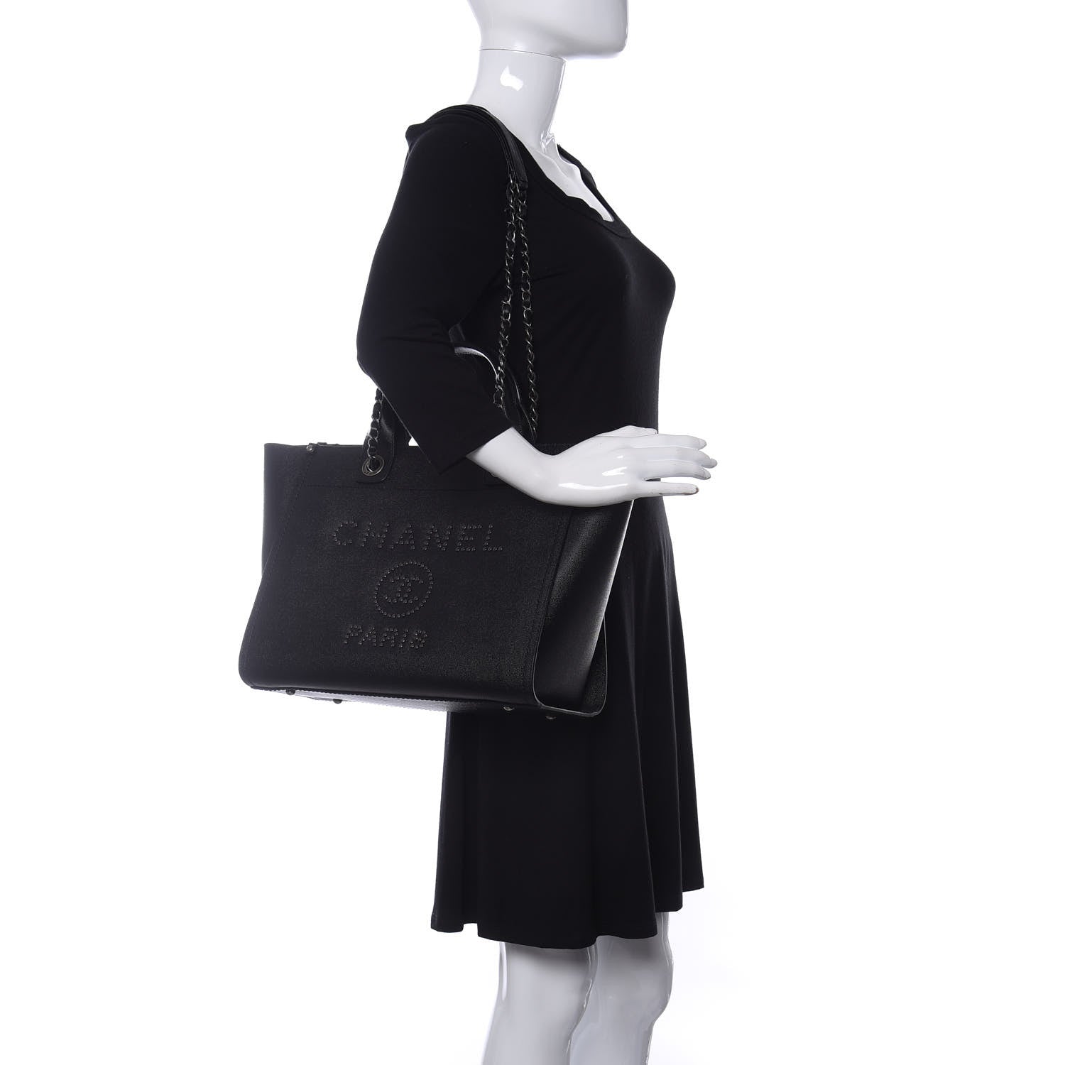 Chanel Caviar Small Studded Deauville Tote Black 2 of 10