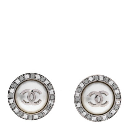 Chanel Pearl Baguette CC Round Earrings Silver 1 of 4