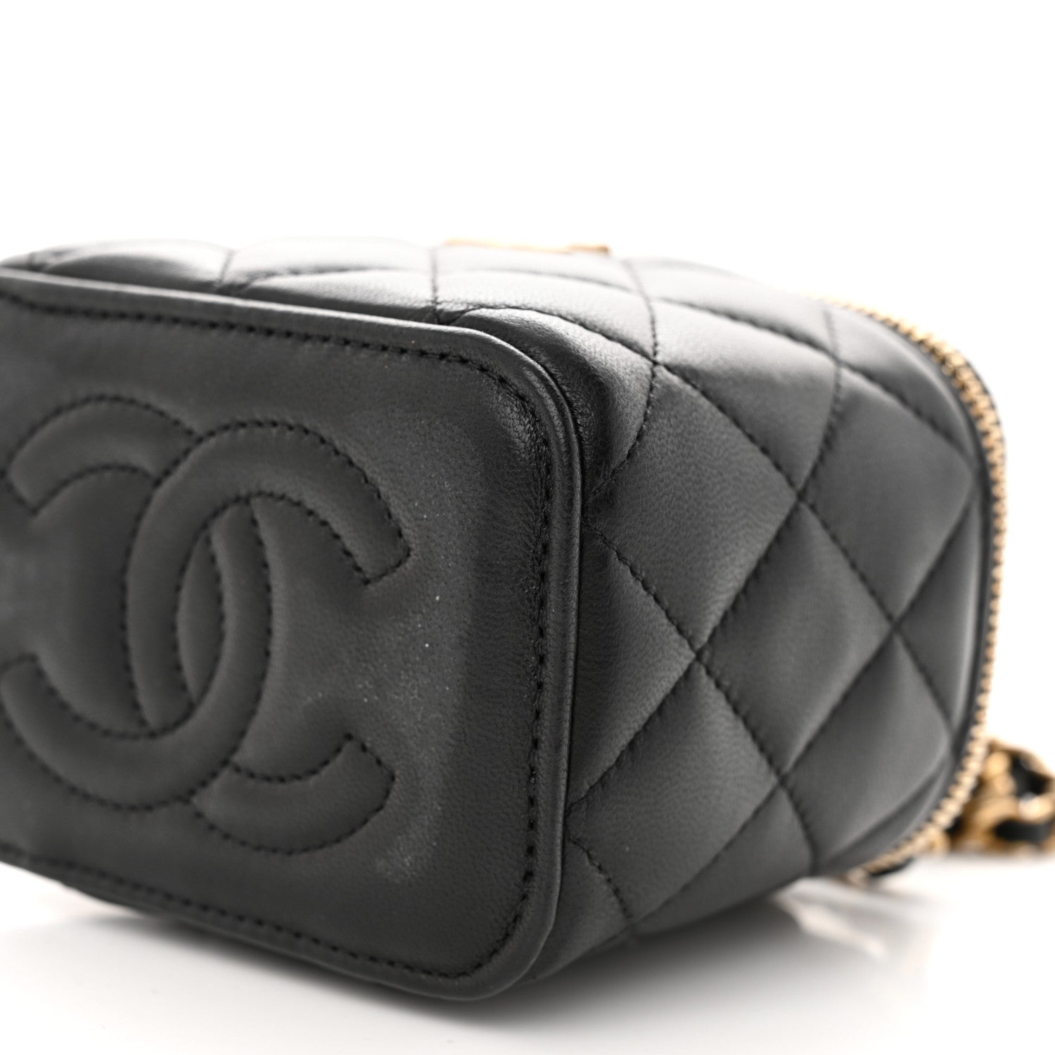 Chanel Lambskin Quilted Metal Mini Top Handle Vanity Case With Chain Black 10 of 12