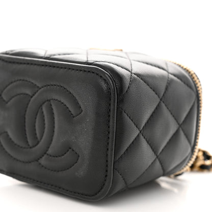 Chanel Lambskin Quilted Metal Mini Top Handle Vanity Case With Chain Black 10 of 12