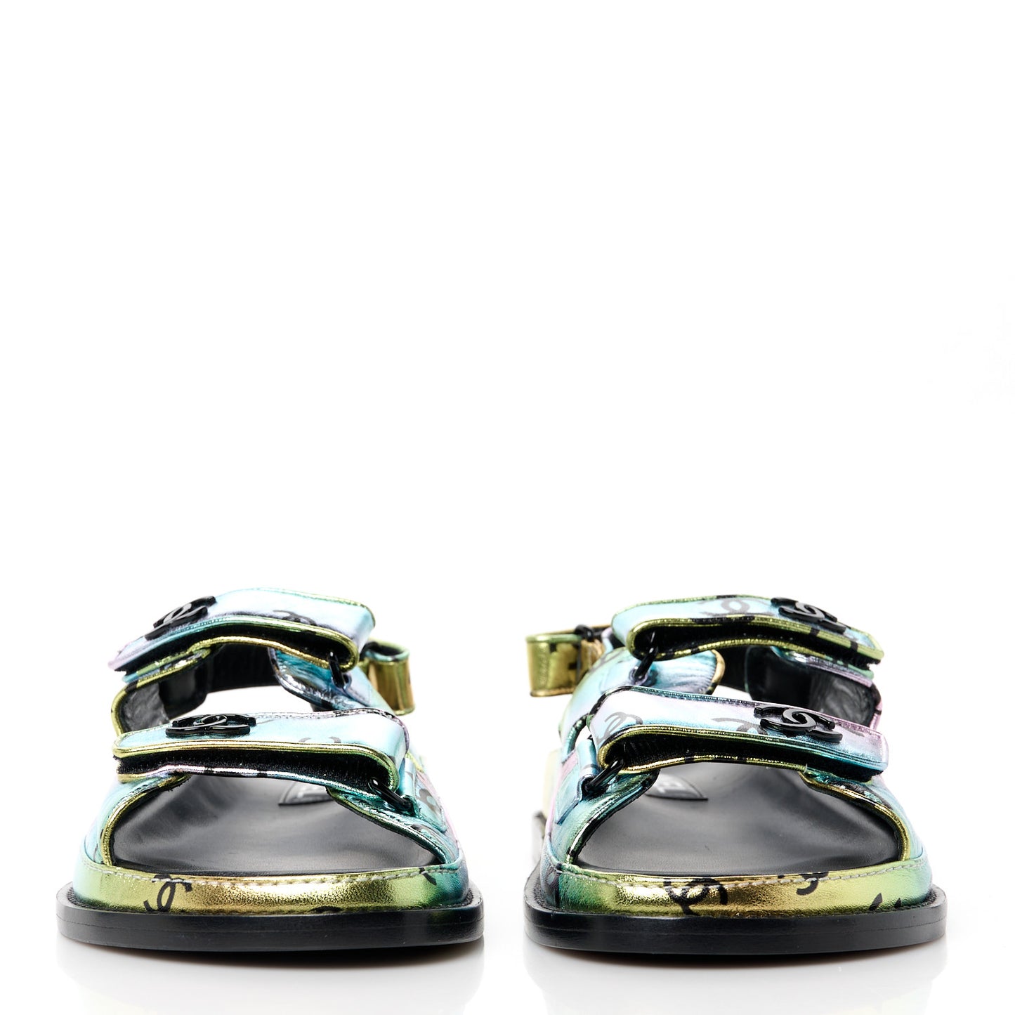 Laminated Lambskin Printed CC Dad Sandals 39 Multicolor