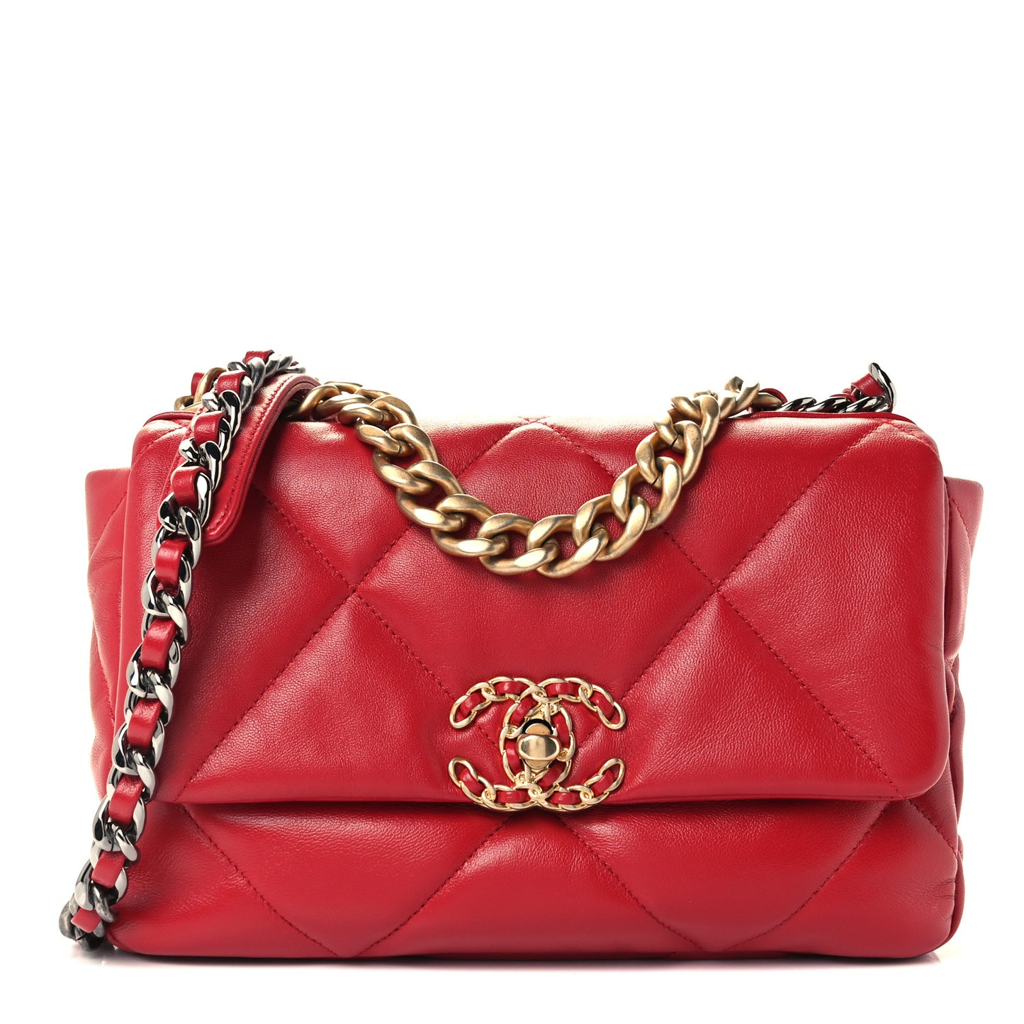 Lambskin Quilted Medium Chanel 19 Flap Red