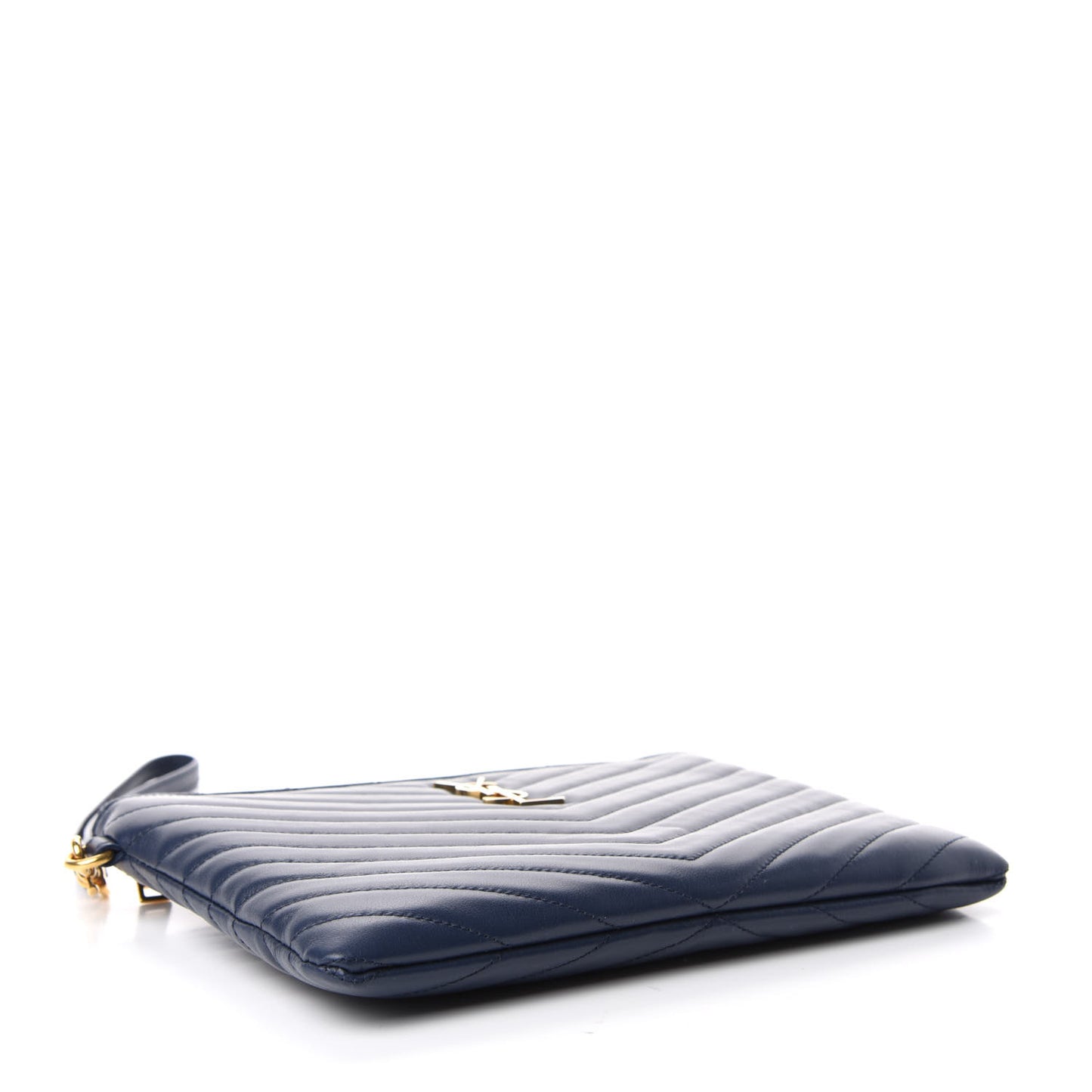 Calfskin Matelasse Chevron Monogram A5 Wristlet Deep Marine
