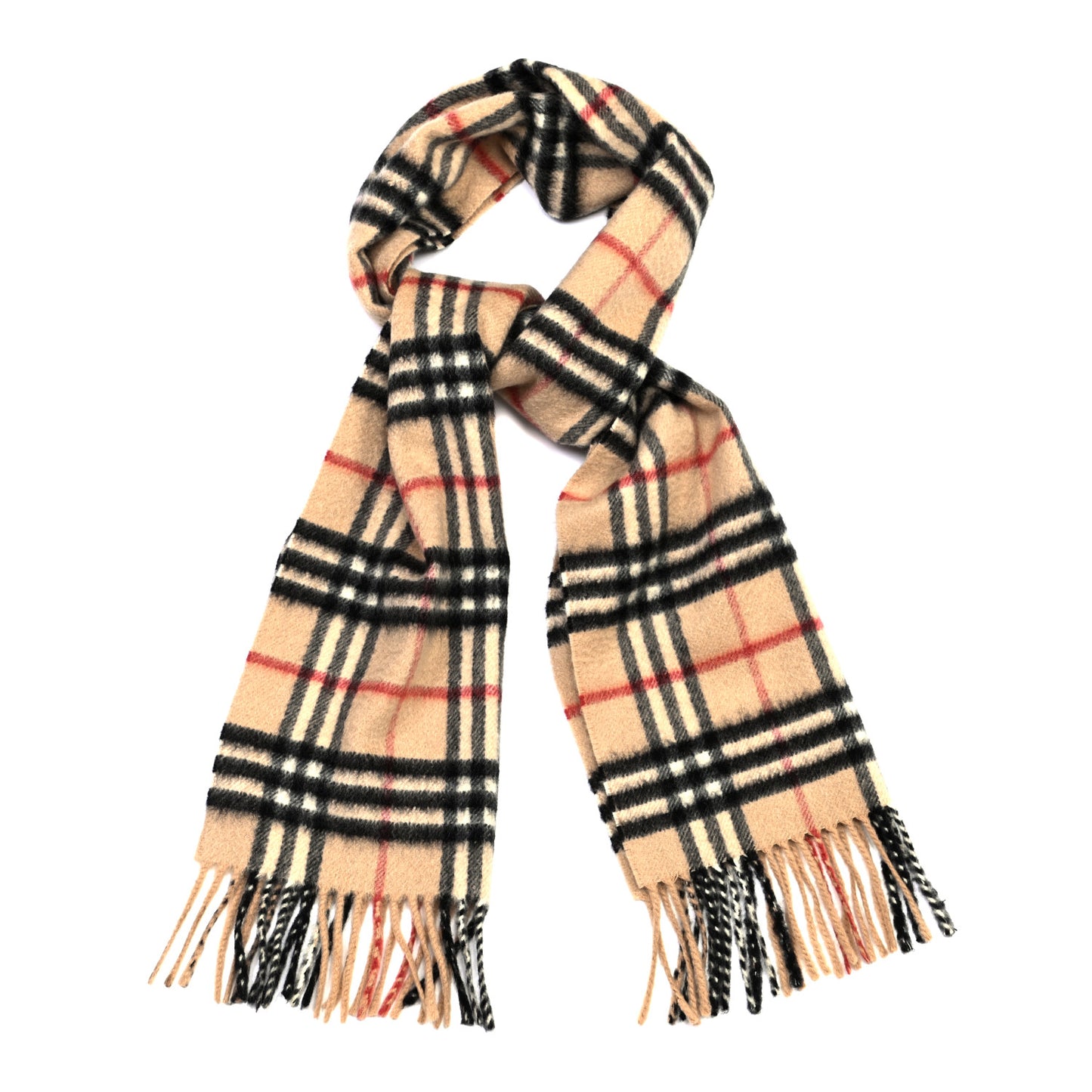 Cashmere Giant Heritage Check Fringe Scarf Camel