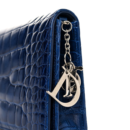 Christian Dior Shiny Crocodile Lady Dior Chain Clutch Blue 7 of 14
